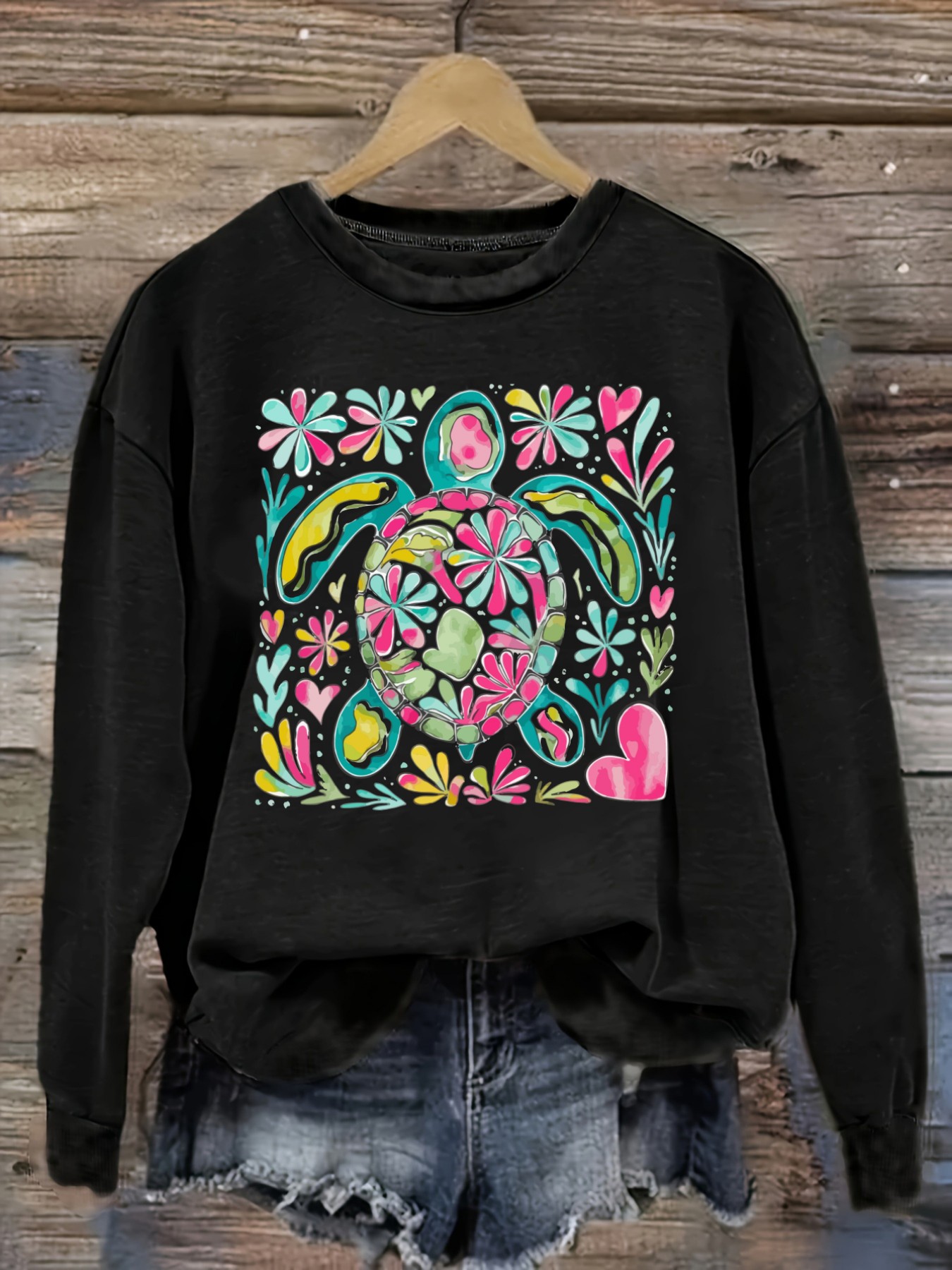 Printed Floral Shirt - 여성용 캐주얼 긴소매 크루넥 티셔츠, 화려한