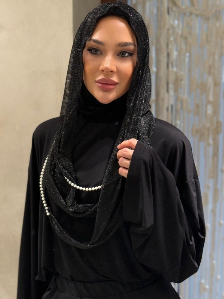 Vintage Fashion Hijab - 새로운 두바이 후드 히잡 진주 끈