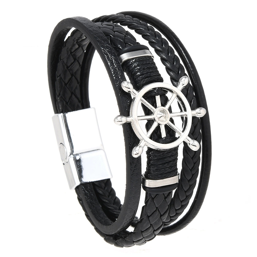 Vintage Fashion Wheel - 빈티지 쥬얼리 멀티 레이어 브레이드 가죽