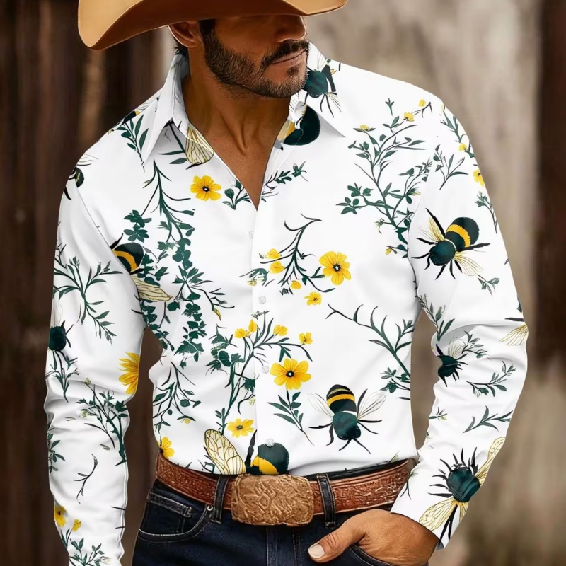 Printed Floral Shirt - 남성용 플로럴 프린트 긴팔 셔츠, 스타일리시
