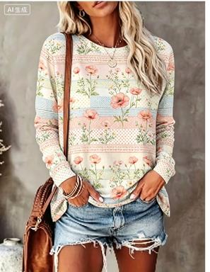 여성용 긴소매 티셔츠 파스텔 패치워크 수국 플로럴 프린 - Printed Floral Shirt 리뷰 및 가격