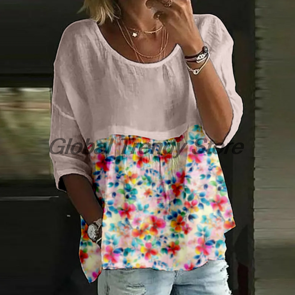 여성 캐주얼 플로럴 프린트 3/4 소매 블라우스 루즈핏 - Printed Floral Shirt 리뷰 및 가격