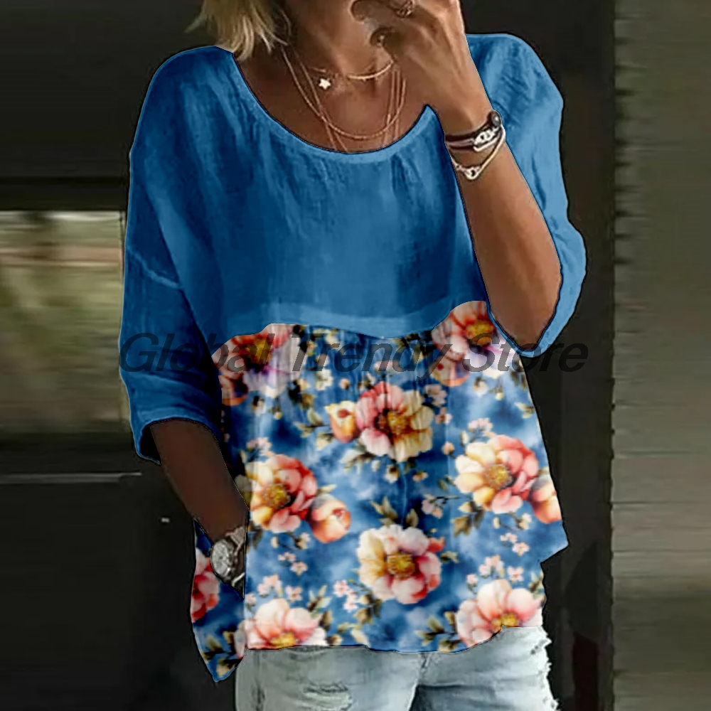여성 캐주얼 플로럴 프린트 3/4 소매 블라우스 루즈핏 - Printed Floral Shirt 리뷰 및 가격