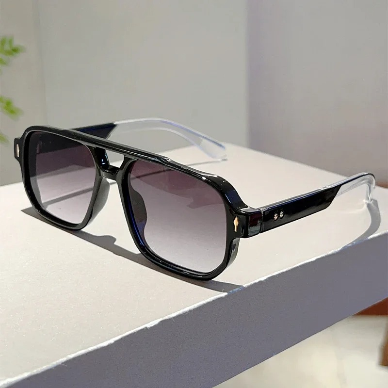 새로운 빈티지 더블 브리지 사각 선글라스 패션 리벳 오 - Vintage Fashion Glasses 리뷰 및 가격