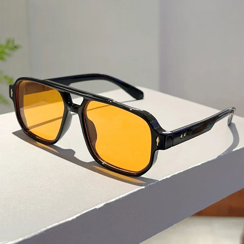 새로운 빈티지 더블 브리지 사각 선글라스 패션 리벳 오 - Vintage Fashion Glasses 리뷰 및 가격