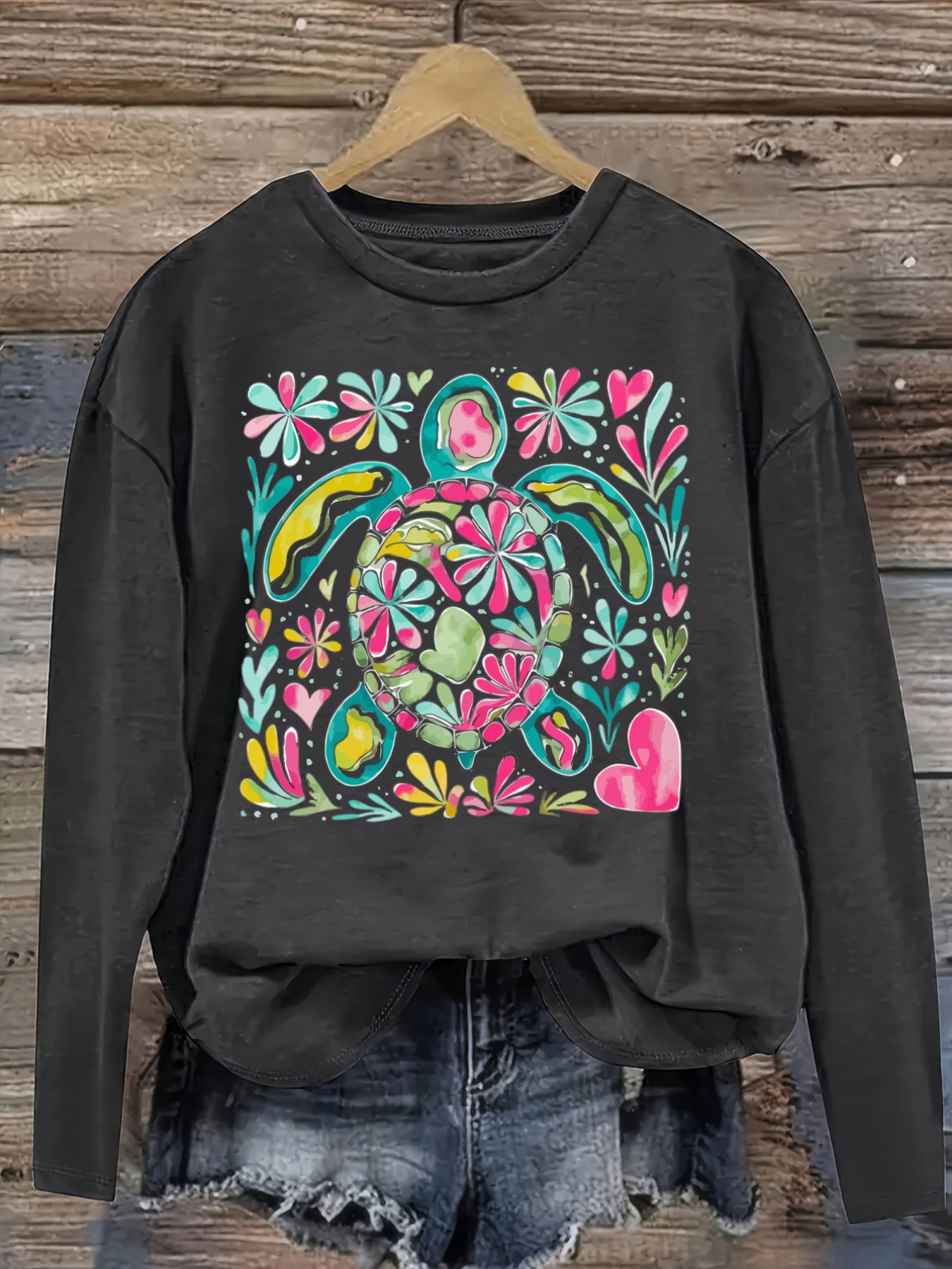 여성용 캐주얼 긴소매 크루넥 티셔츠, 화려한 꽃무늬 거 - Printed Floral Shirt 리뷰 및 가격