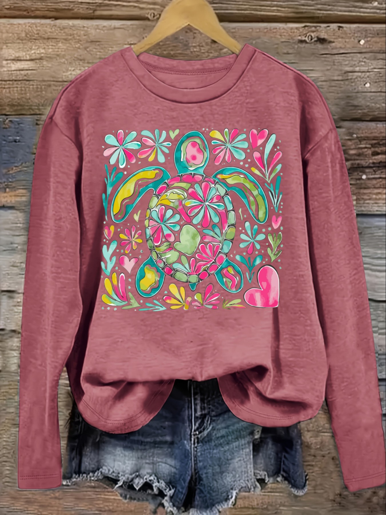 여성용 캐주얼 긴소매 크루넥 티셔츠, 화려한 꽃무늬 거 - Printed Floral Shirt 리뷰 및 가격