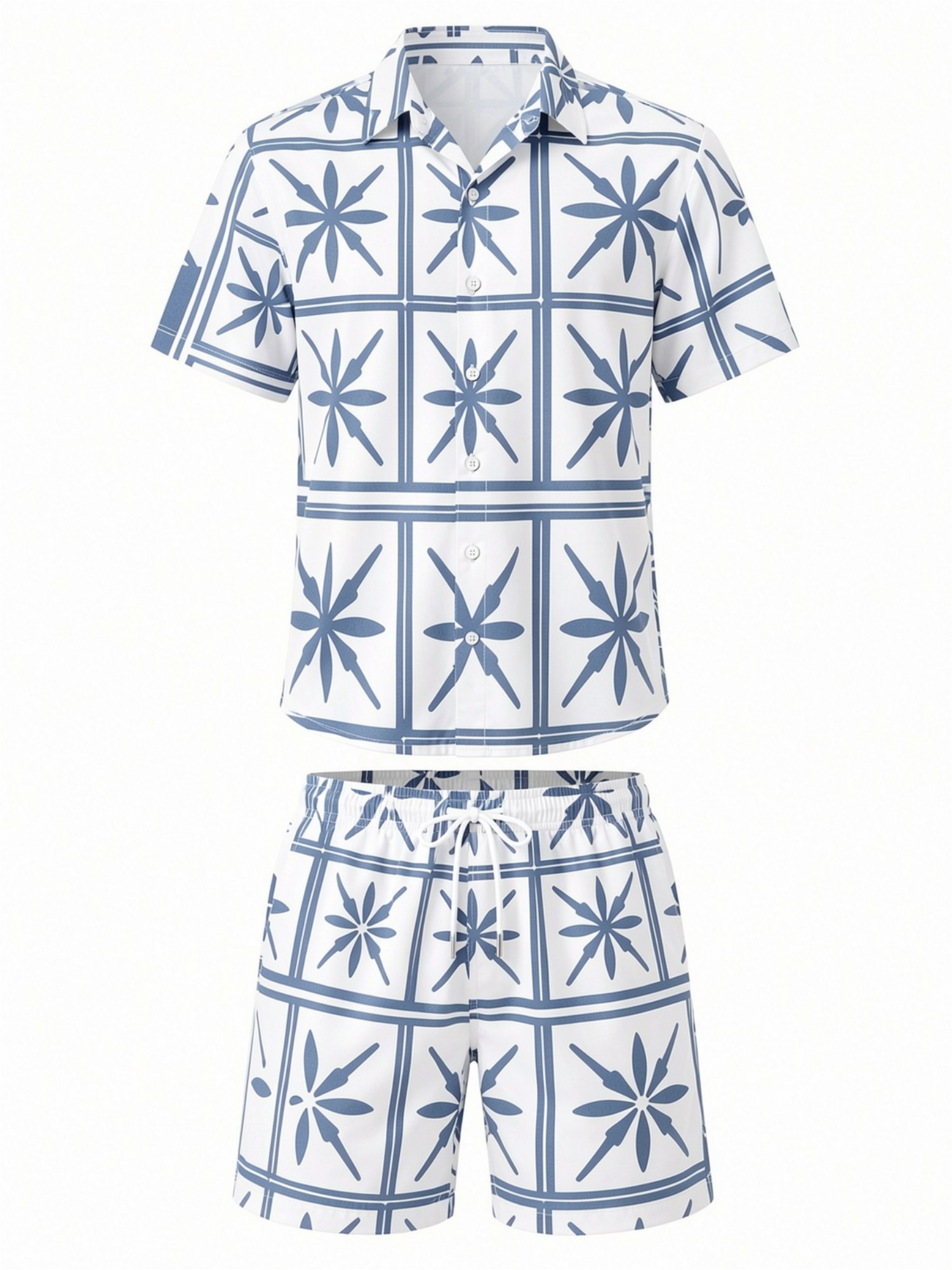 남성용 꽃무늬 반팔 셔츠와 드로스트링 반바지 세트, 해 - Printed Floral Shirt 리뷰 및 가격