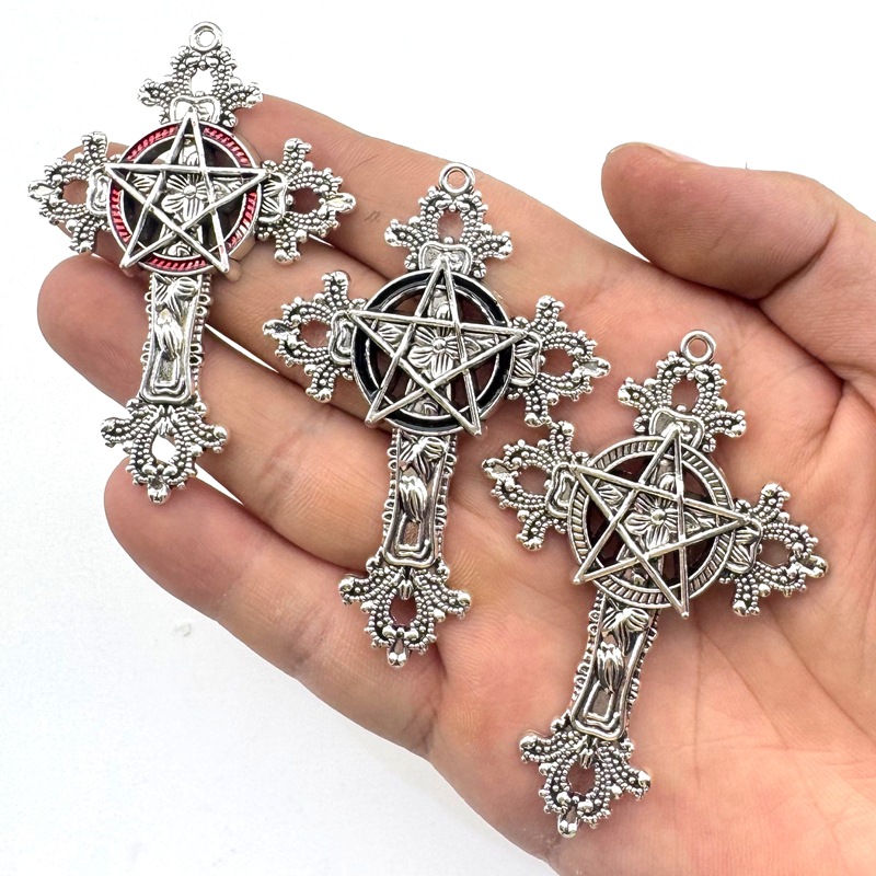 2pcs 30x15mm 고딕 빅 크로스 스타 참 장식품 - Vintage Urban Fashion 리뷰 및 가격