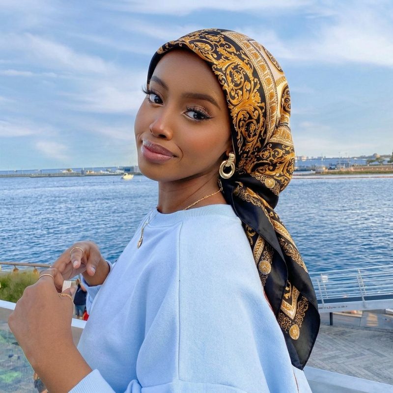 빈티지 새틴 스퀘어 스카프 여성 여름 히잡 레트로 바로 - Vintage Fashion Hijab 리뷰 및 가격