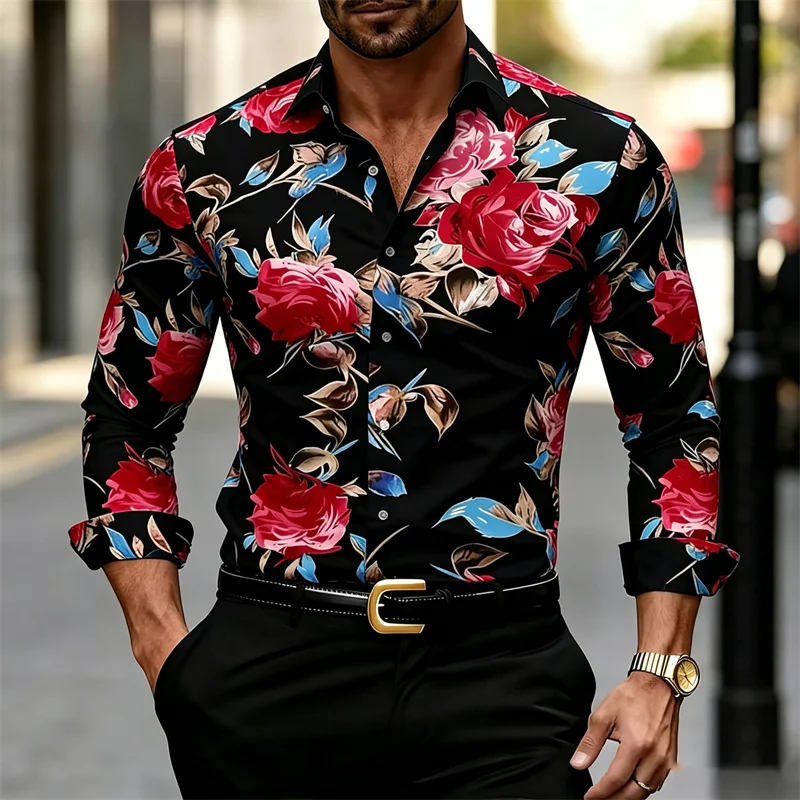 남성용 긴팔 칼라 셔츠, 꽃무늬 프린트, 캐주얼 스타일 - Printed Floral Shirt 리뷰 및 가격