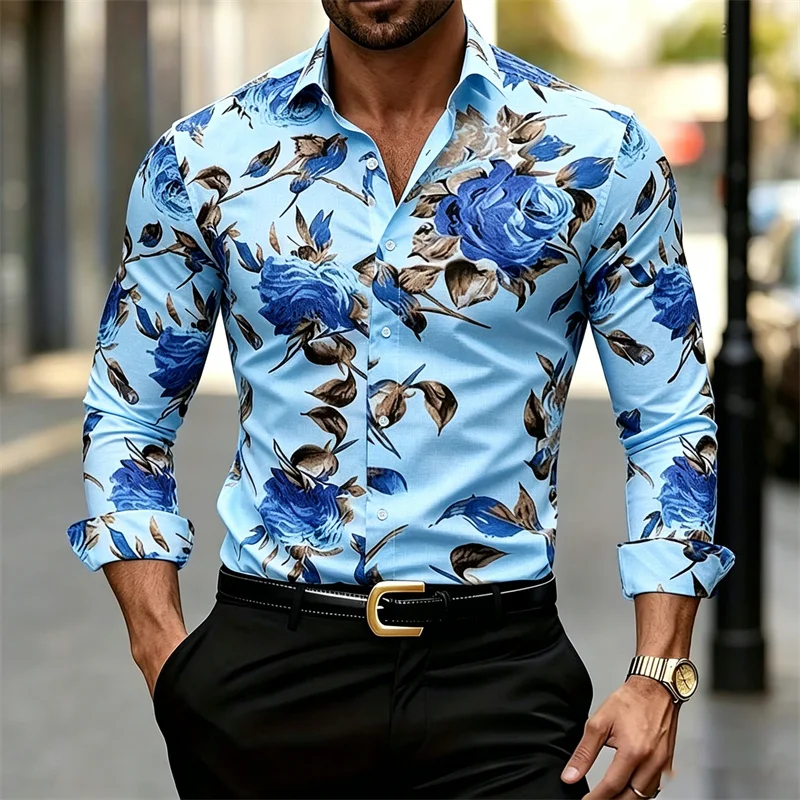 남성용 긴팔 칼라 셔츠, 꽃무늬 프린트, 캐주얼 스타일 - Printed Floral Shirt 리뷰 및 가격