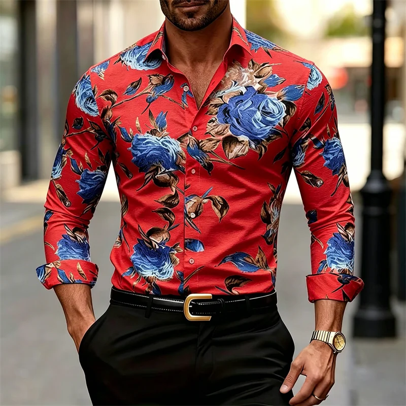 남성용 긴팔 칼라 셔츠, 꽃무늬 프린트, 캐주얼 스타일 - Printed Floral Shirt 리뷰 및 가격