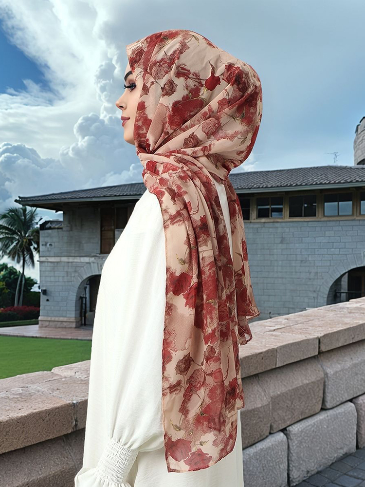 여성용 빈티지 우아한 플로럴 프린트 시폰 얇은 히잡 스 - Vintage Fashion Hijab 리뷰 및 가격