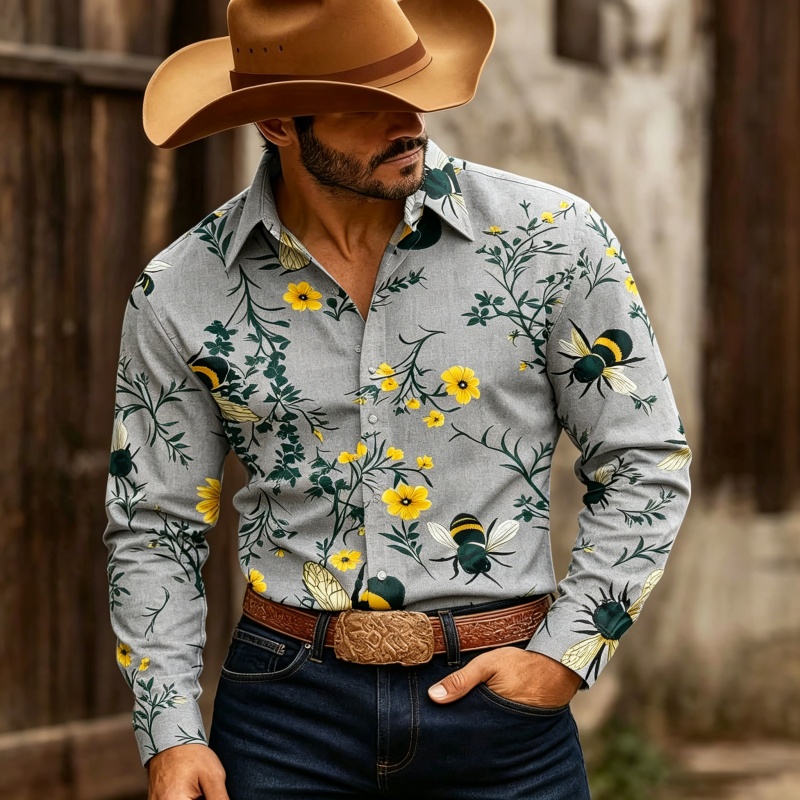 남성용 플로럴 프린트 긴팔 셔츠, 스타일리시 슬림핏 버 - Printed Floral Shirt 리뷰 및 가격