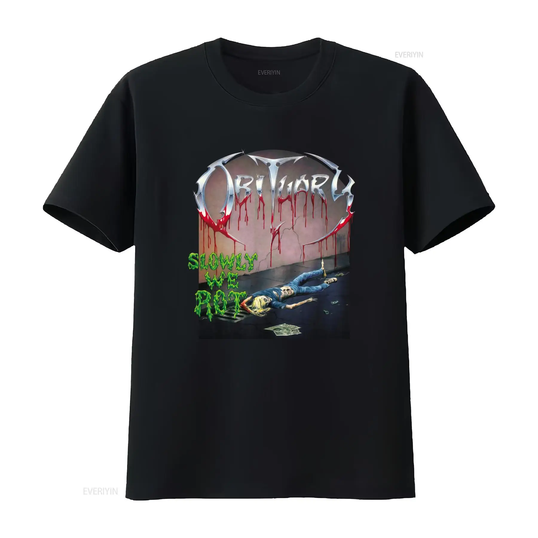 OBITUARY Slowly We Rot 프린트 티셔츠 - Vintage Fashion Obituaries 리뷰 및 가격
